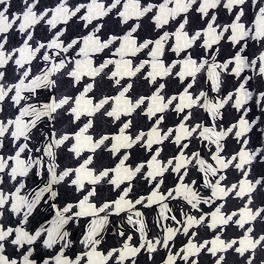 Andrea Viccaro Jacket Womens Size 14 Houndstooth Moto Zip Black White Fringe - Picture 7 of 11